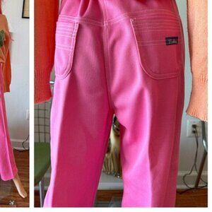 Vtg 70s Bobbie Knit Barbie Pink Cotton Candy High Waist Wide Leg Pleat Pants XL